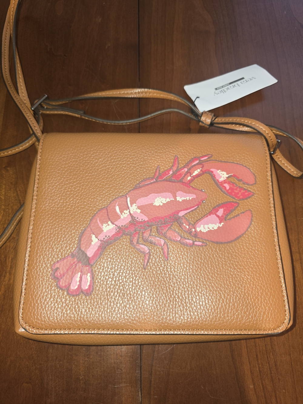 Vera Bradley NWT Roasted Pecan Faux Leather Crossbody with Pink Lobster Accent
